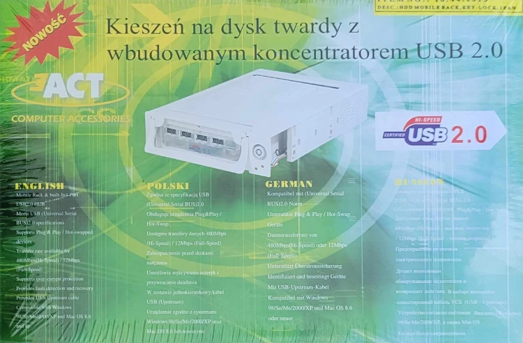 Kieszeń na dysk twardy IDE z wbudowanym koncentratorem USB 2.0