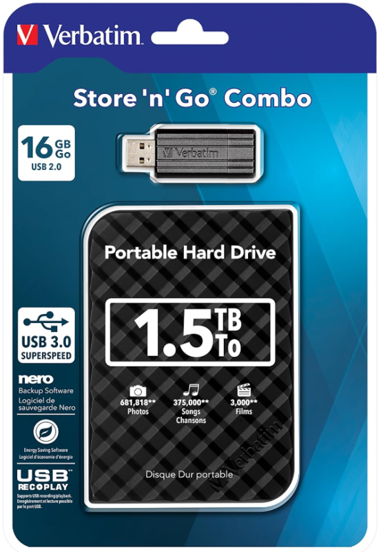 Verbatim Store'n Go Combo 1,5 TB + Pendrive 16 GB