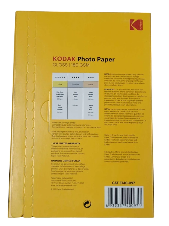 Papier fotograficzny Kodak 180 g/m² błyszczący 100 sztuk