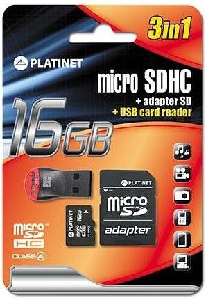 Karta pamięci Platinet microSDHC 16GB z adapterem + czytnik kart