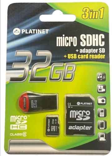 Platinet microSDHC 32GB z adapterem SD i czytnikiem kart
