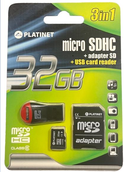 Platinet microSDHC 32GB z adapterem SD i czytnikiem kart