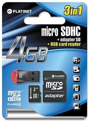 Karta pamięci Platinet microSDHC 4GB z adapterem + czytnik kart