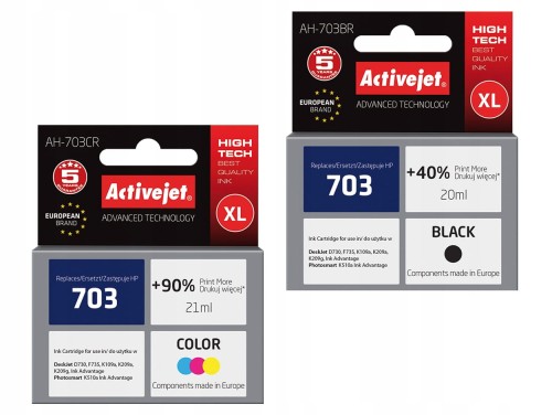 Tusze XL ActiveJet do HP 703 Czarny + Kolor
