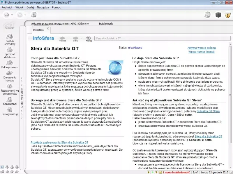 InsERT Sfera Subiekt GT rozszerzenie